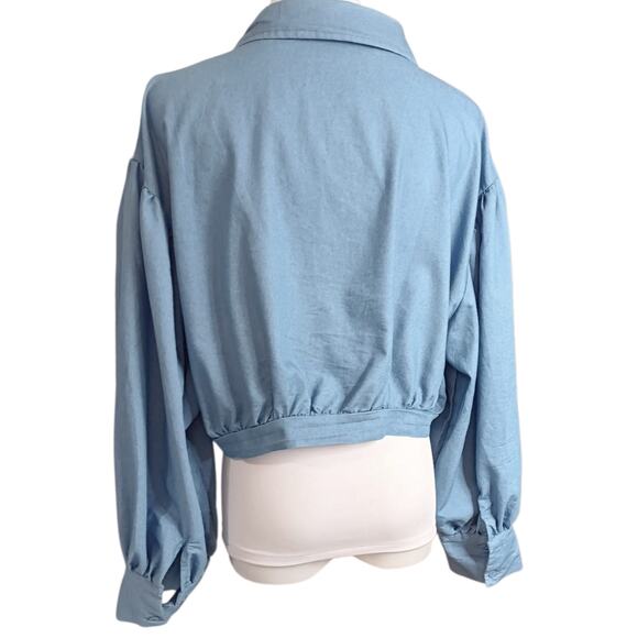 Western Crop‎ Top Blouse XL Puffy Sleeves Mesh Sparkly Sequins Coquette Country - Picture 10 of 10